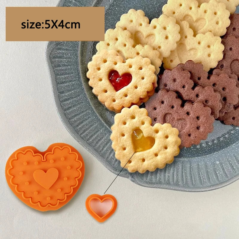 Jam Sandwich Cookie Cutter Biscuit Mold 3D Christmas Plastic Pressable Fondant Cookie Stamp New Year Cake Decor Baking Supplies