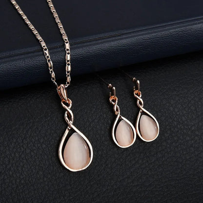 3pcs\ Women Elegant Waterdrop Rhinestone Pendant Necklace Hook Earrings Jewelry Set