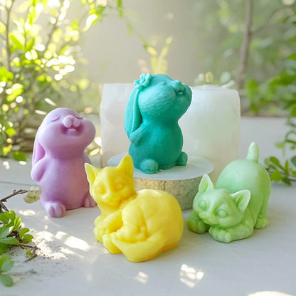 Cute Bear Kitten Rabbit Silicone Candle Mold DIY Cartoon Animal Aroma Plaster Ornament Mould Soap Candle Making Supplies
