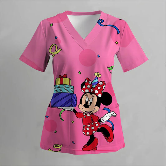 Women's Mickey/Minnie T Shirts Disney Nurse Uniform Tops V Neck