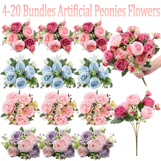 4-20 Bundles Artificial Peonies Flower Boho Faux Flower Artificial Centerpiece Spring Bouquet Floral Wedding Decoration for Vase