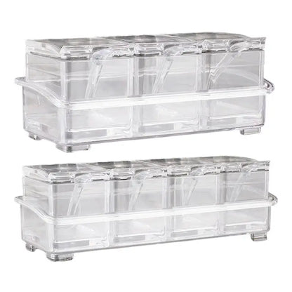3 Grids/4 Grids camping Condiment Organizer Jars Clear Condiment Salt Storage Canisters Acrylic Kitchen Condiment Jar With Spoon