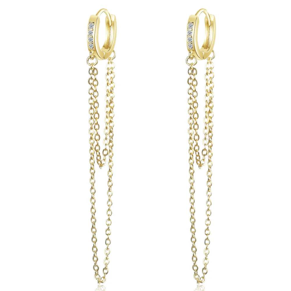 Bohemia Heartstringing Long Tassel Hoop Earrings Two-Row Chain Crystal Dangle Earring Small Hoops Charming Earring Jewelry Gifts