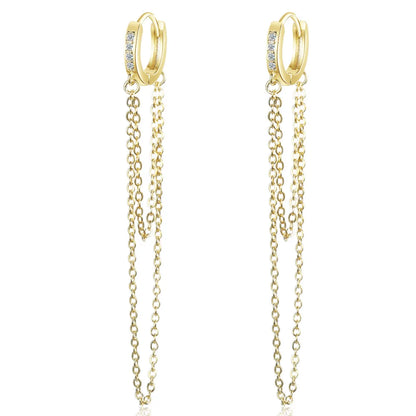 Bohemia Heartstringing Long Tassel Hoop Earrings Two-Row Chain Crystal Dangle Earring Small Hoops Charming Earring Jewelry Gifts