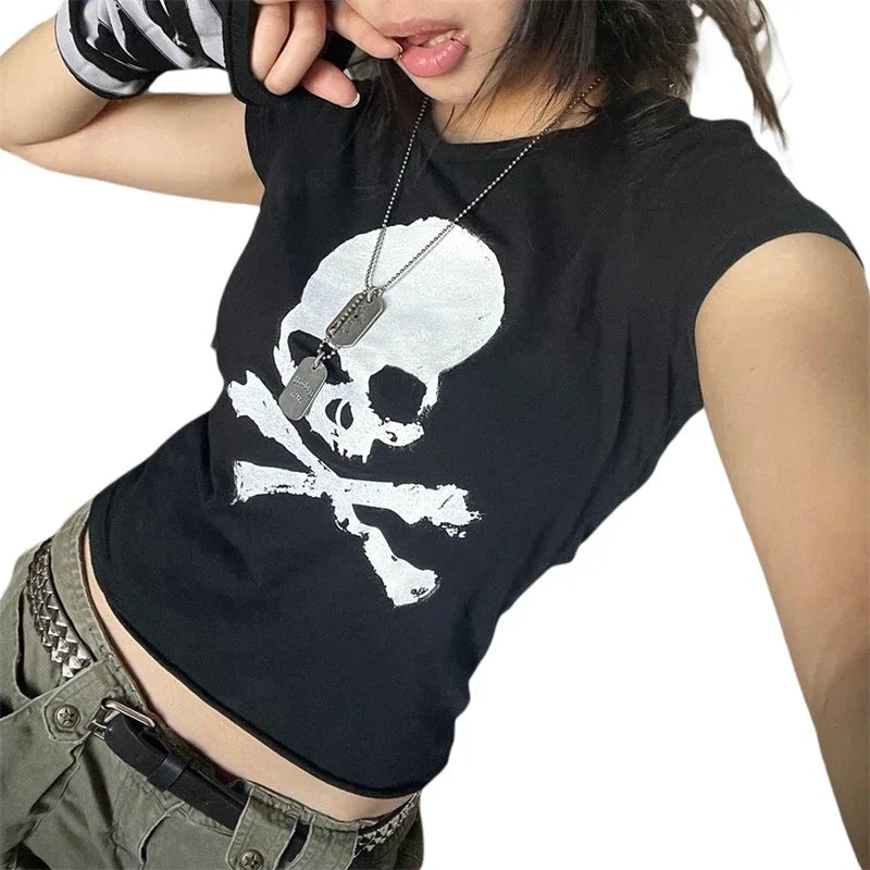 Vintage Grunge Graphic Print Gothic Skull Punk Streetwear Women's T Shirt