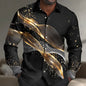 Men’s 3D Gradient Waves Shirt – Long Sleeve Button‑Up Streetwear