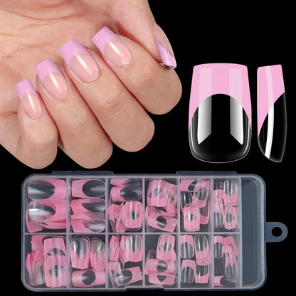 120pcs/box Acrylic French False Nails Medium Length Square Armor Full Cover Nail Tips