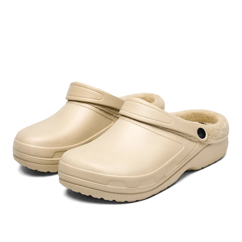 winter fluffy slippers men outdoor clogs warm home cotton shoes indoor cozy slides pull on comforty non-slip chef shoes