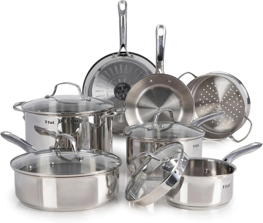 Stainless Steel Cookware Set 11 Piece, Induction, Oven Broiler Safe 500F, Kitchen Cooking Set w/Fry Pans, Saucepans, Saute Pan,