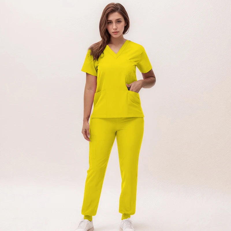 Stretchy Nurse Uniforms V-neck Top Jogger Pants Scrub Sets Surgical Workwear Dentist Nursing Suit Hospital Doctor Outfit S21