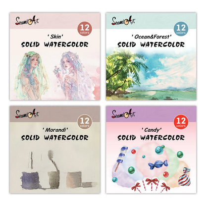 12Color Skin/Ocean/Candy/Morandi Solid Watercolor Set