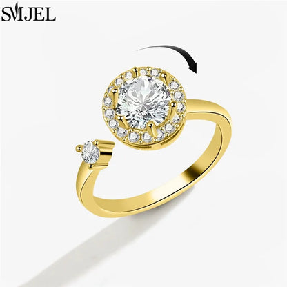 Korean Fashion Daisy Spinner Fidget Ring Multiple Style Sunflower Rose Snowflake Rotate Freely Anti Stress Anxiety Rings Wedding