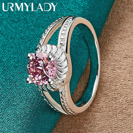 925 Sterling Silver Charm Pink Zircon 7-10 # Ring For Women Lady Wedding Party Fashion Jewelry