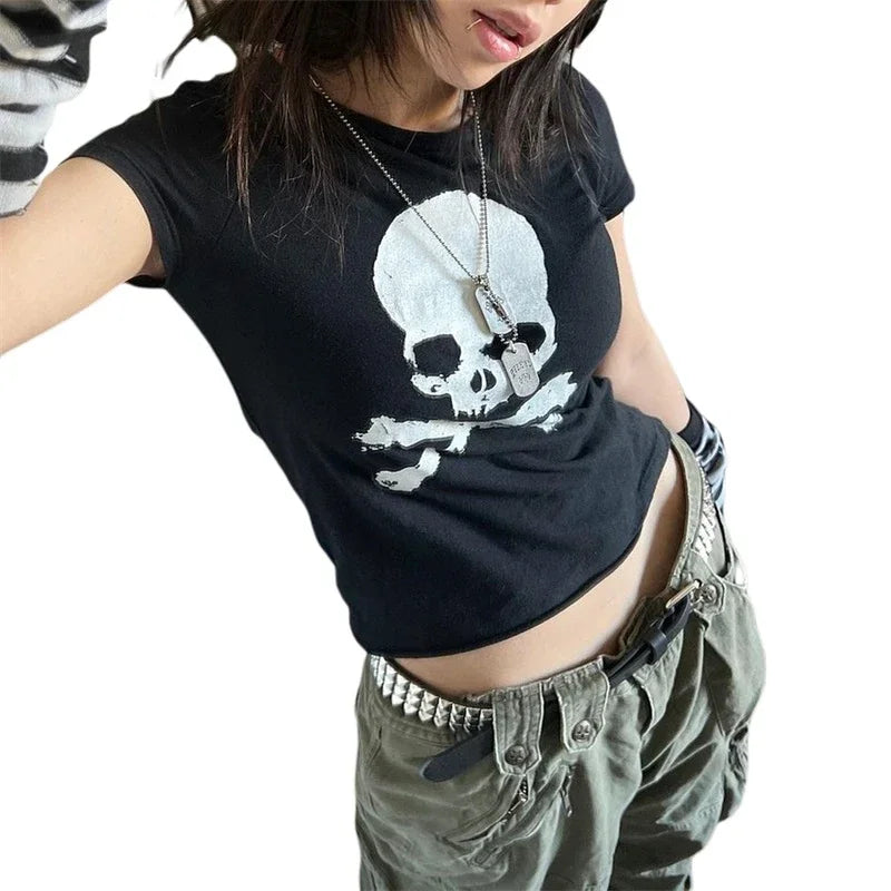 Vintage Grunge Graphic Print Gothic Skull Punk Streetwear Women's T Shirt