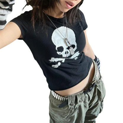 Vintage Grunge Graphic Print Gothic Skull Punk Streetwear Women's T Shirt