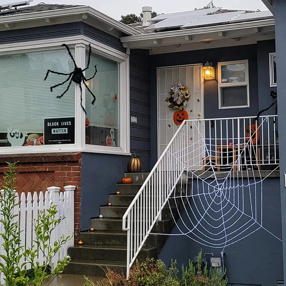 1.5/2.5m Giant Spider Webs Halloween Decorations,White Black Spider Web for House,Large Horror Stretchy Cobweb for Outdoors