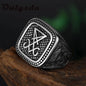Vintage Lucifer Seal Signet Ring – Gothic Punk 316L Stainless Steel Black Stone