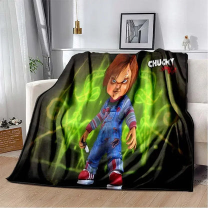 3D Horror Movie Character Chucky Saw Cartoon Area Blanket Fashion Soft Cozy Living room Bedroom Sofa Bed Travel Blanket