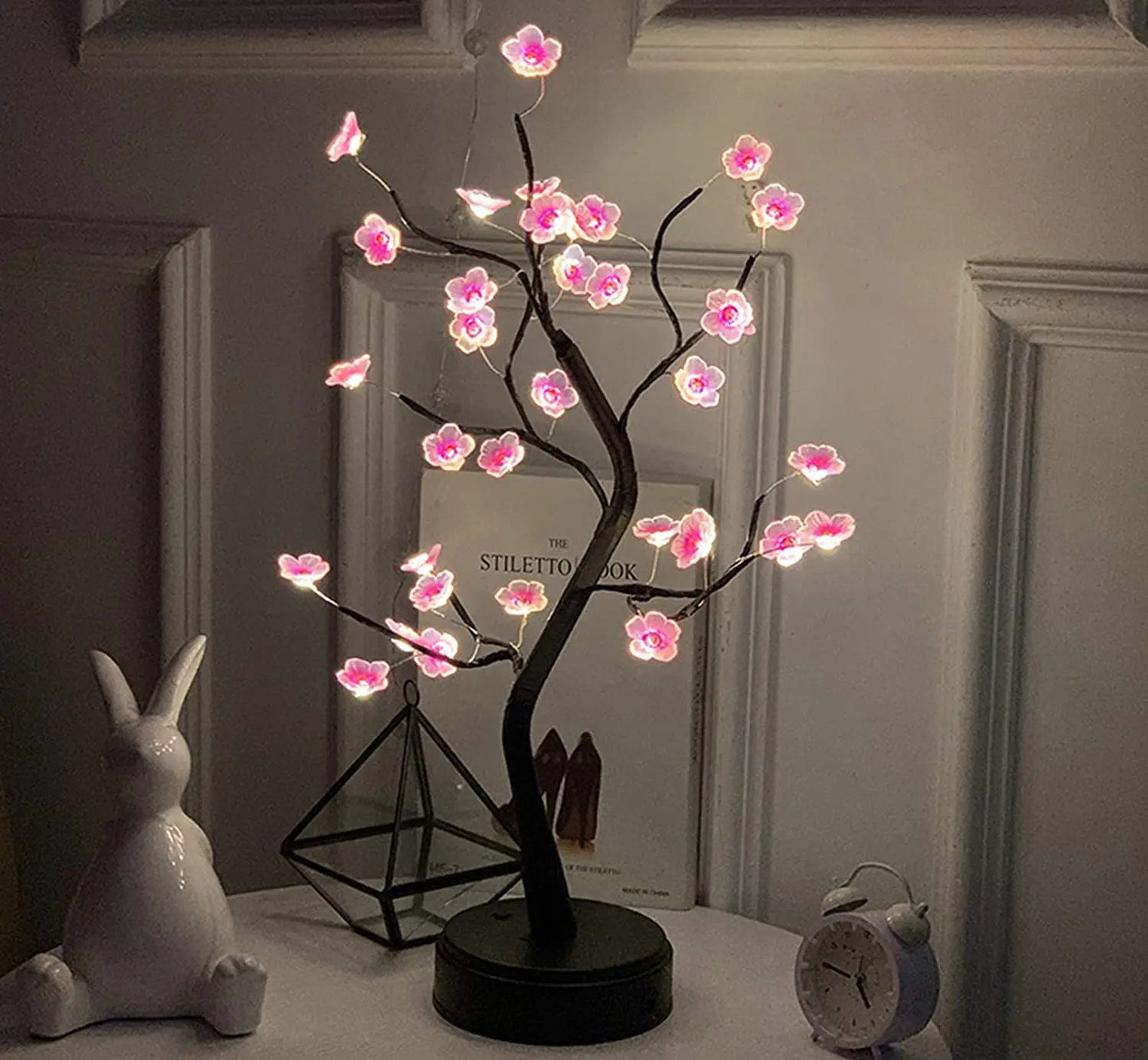 Cherry Blossom LED Table Tree Lamp – USB/Battery Touch‑Switch Bonsai‑Style Night Light Decoration