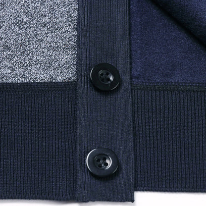 Men'S Autumn And Winter Middle Thickened Knit Vest Plus Fleece Fashion Printed Loose V Neck Cardigan Sweatercoat For Men Trendy