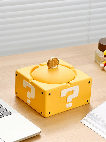 Mario Question Block Ceramic Ashtray with Lid – Creative Home & Office Decor