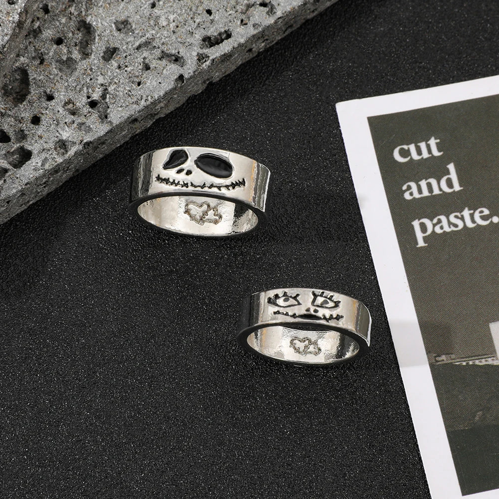 Nightmare Before Christmas Couple Rings Jack Sally Matching Band Unique Creative Fashion Jewelry Gift for Her Anniversary Love