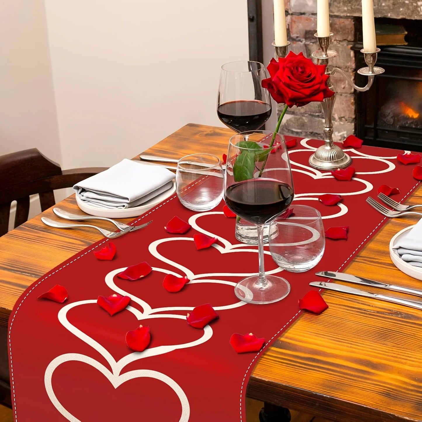 Valentine's Day Red Heart Table Runner | Love Heart Design | Kitchen Dining Table Decor | Perfect for  Home Party Supplies