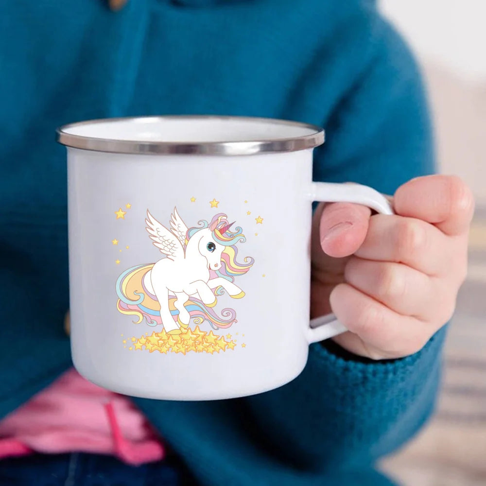 Cartoon Unicorn Enamel Mug – Creative Kids Drinkware for Water, Juice, Milk & Birthday Gifts