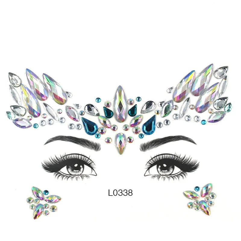3D Sexy Face Tattoo Crystal Stickers Temporary Tattoos Glitter Fake Tattoo Rhinestones Masquerade Women Party Face Jewels Tattoo