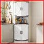 64.8" Farmhouse Corner Cabinet with Barn Doors, 5 Shelves for Kitchen Living Room Storage White