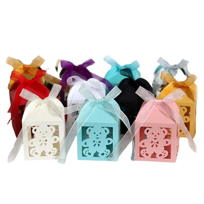 10Pcs Little Bear Candy Boxes Sweet Wedding Favor Gift Packaging Box With Ribbon Baby Shower Birthday Children's Day Party Decor