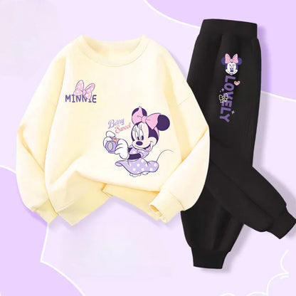 Girls' Disney Long Sleeve Pullover Long Pant Two Piece Suit Minnie Printed Tracksuit Set