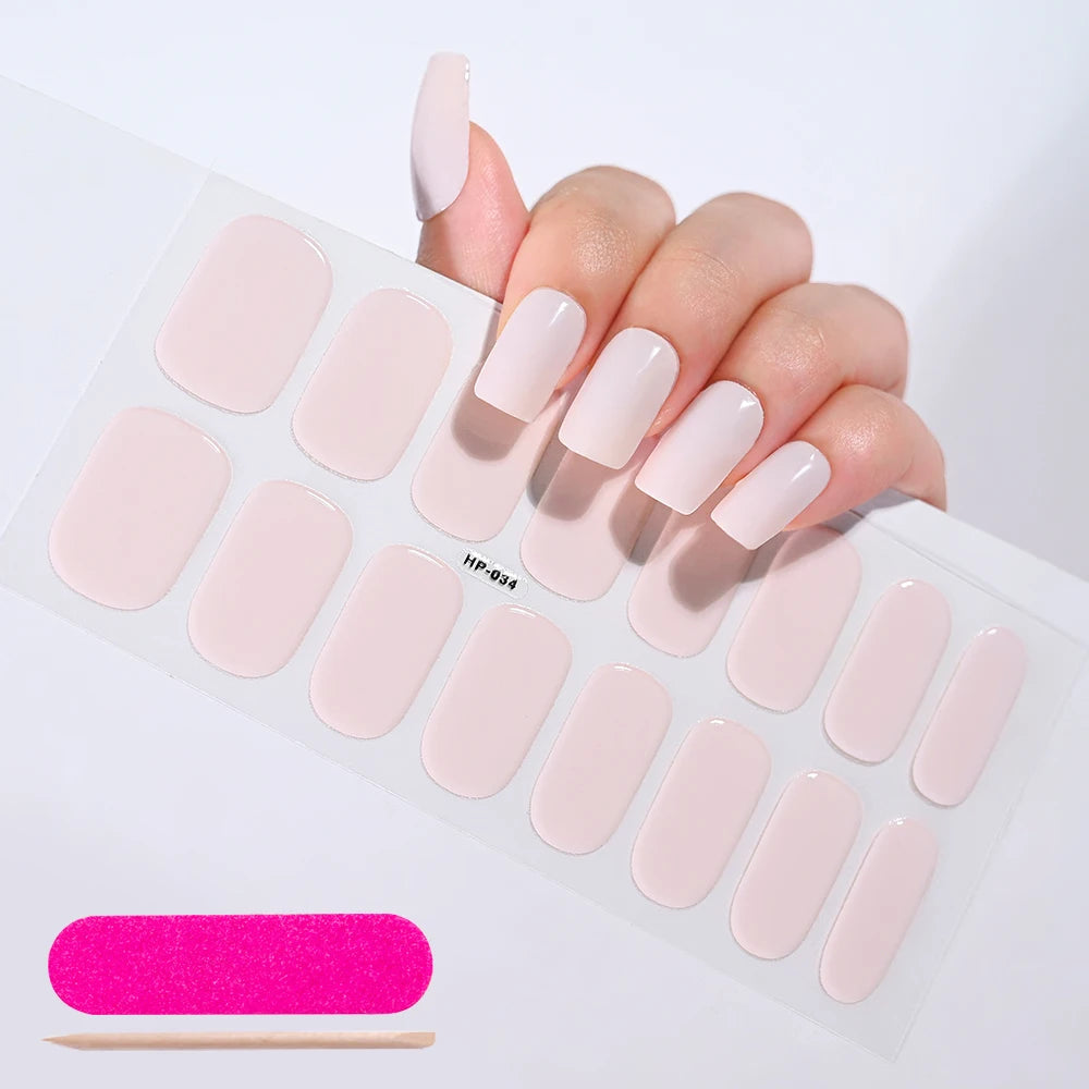 16‑Piece Semi‑Cured Gel Nail Wrap Set – French Pure Color UV Gel Polish Strips, Long‑Wear Nail Extension Decals