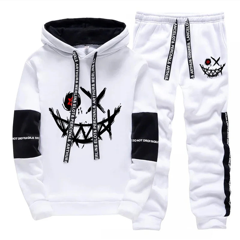 Mens Tracksuit Printed Single Piece Sweatshirts Sweatpants Casual Hoodie Pants Outdoors