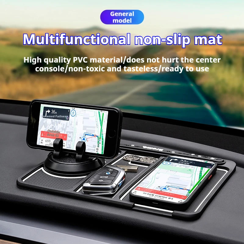 4-in-1 PVC Car Anti-Slip Mat: Silicone Phone Holder, Dashboard Mount, Multi-Purpose Car Organizer Tray Accessory