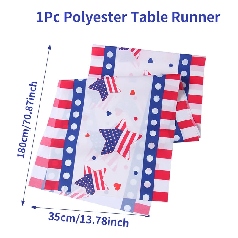 Patriotic Independence Day Linen Table Runner American Flag Heart Star Dwarf 4th of July Table Runner Kitchen Dining Party Decor