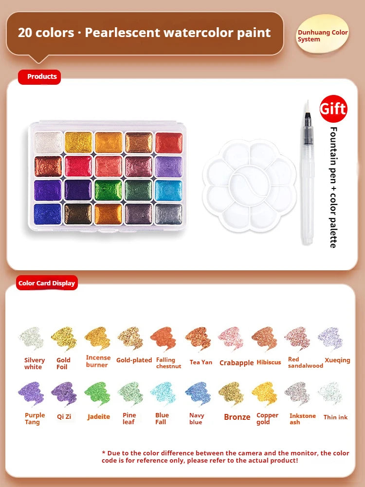 12/20/24/60 Color Solid Watercolor Paint Set -Metallic Glitter Pearlescent Pigments