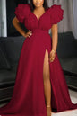Women's Puff Mesh Short Sleeves Party Side Split Deep V Neck Sexy Club Birthday Dresses Plus Size