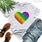 Rainbow Heart Print Lgbt T Shirt Summer Top Female T-Shirt Cute Girl Tumblr Clothes Tee Shirt Femme Streetwerar 90s 00s Tshirt