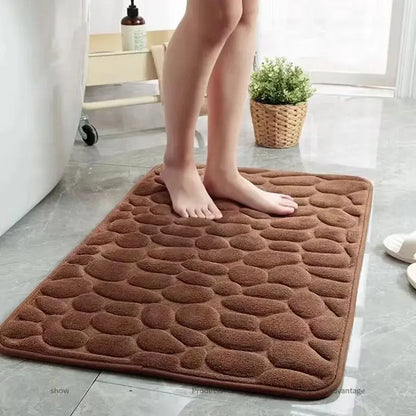 3D Non-Slip Bathroom Cobblestone Embossed Absorbent Mat Machine Washable Quick Drying