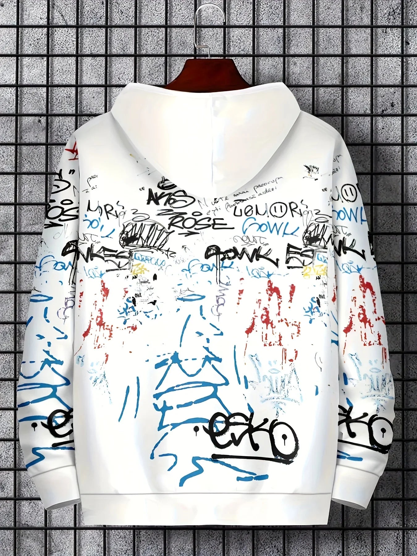 Men's personalized letter graffiti print soft and comfortable hooded sweatshirt