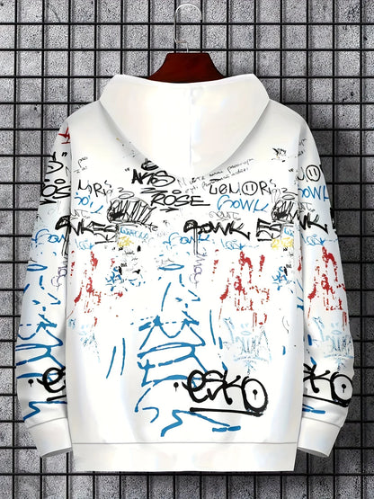 Men's personalized letter graffiti print soft and comfortable hooded sweatshirt