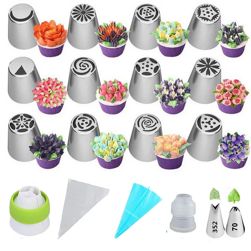 18Set Russian Tulip Icing Piping Nozzles Stainless Steel Flower Cream Pastry Tips Nozzles Bag Cupcake Cake Decorating Tools