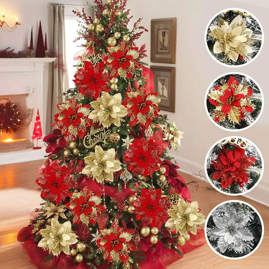 Christmas Glitter Artificial Flowers Tree Hanging Ornaments