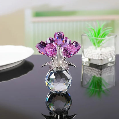 Colourful Rose Bouquet - For Anniversary, Mother's Day, Valentine's Day Crystal Rose Bouquet - Eternal Rose Decorative Gift
