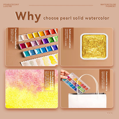 12/20/24/60 Color Solid Watercolor Paint Set -Metallic Glitter Pearlescent Pigments