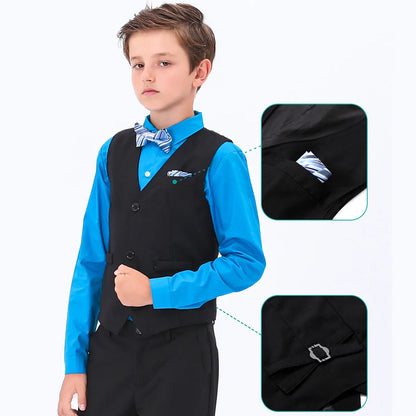 Boys Outfit Vest and Pants Suit Set for Formal Vest Set Blue and Black Size 14