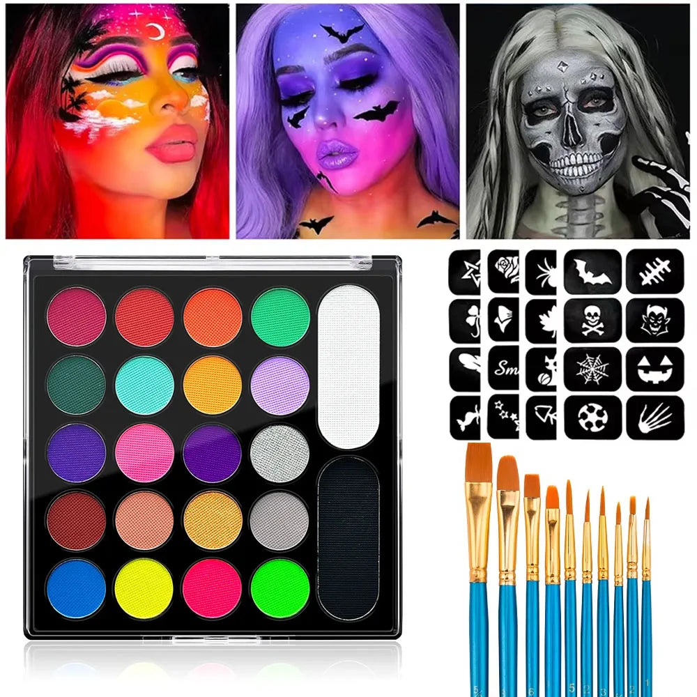 22 Color Face Body Painting Kit for Kids Adults,Face Paint Makeup Palette with Brush,Halloween Carnival Artist Cosplay Art Party