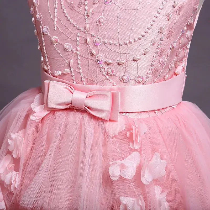 Party Embroidered Sticker Tailcoat Flower Girl Birthday Party 3-12  Sequin Dress