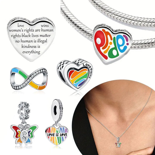 925 Sterling Silver Rainbow Heart Charm